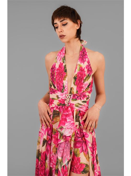 Abito in raso fantasia Babylon | S00886FIORE FUXIA